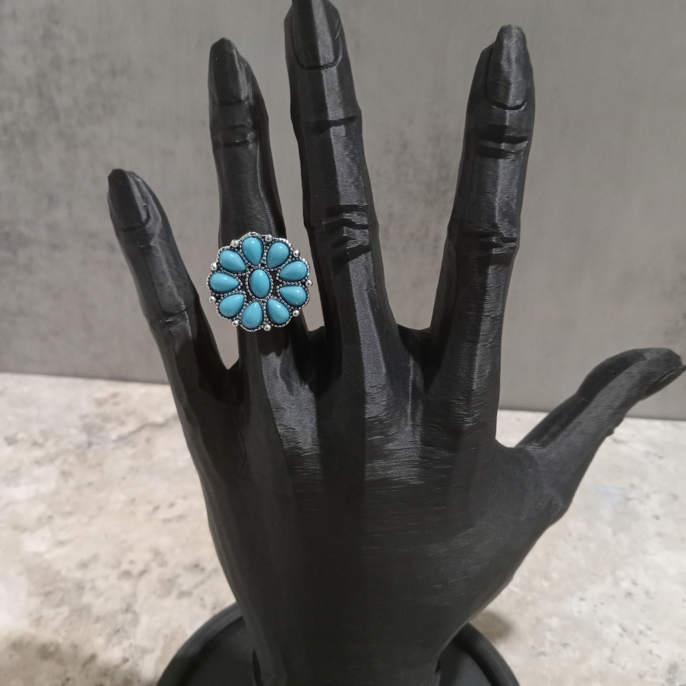 Blue Blossom Ring in Silver Tone Setting